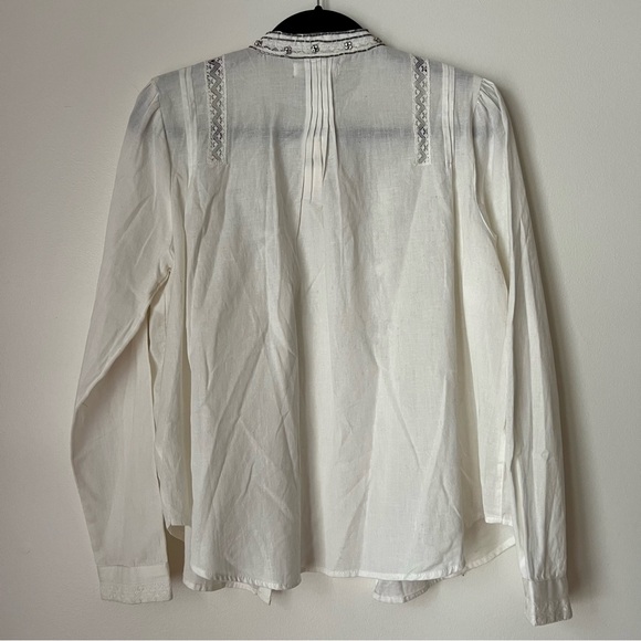 NWT Antthropologie Pilcro Nayeli White Beaded Cotton Linen Buttondown, size M - Picture 10 of 16